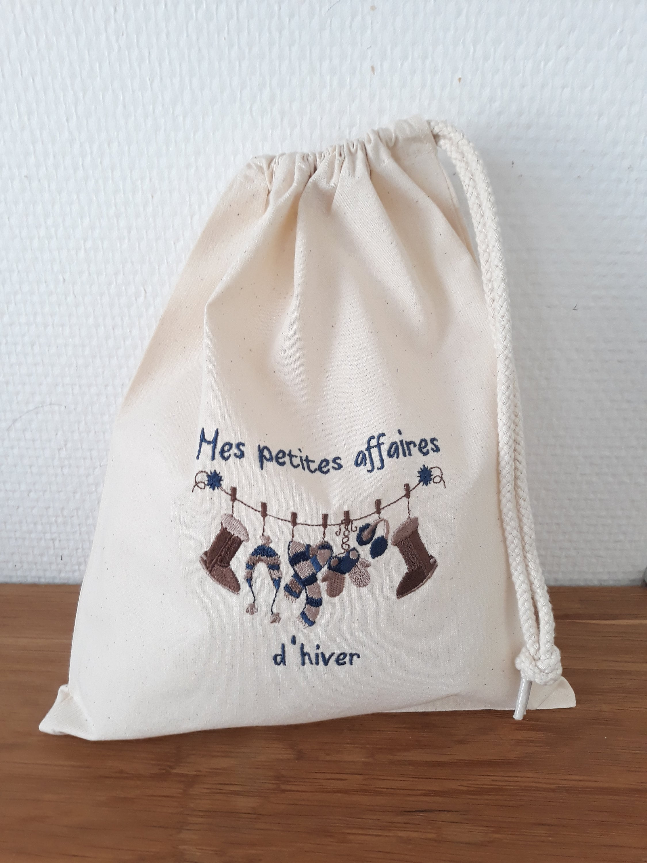 Sac Rangement Affaires Hiver Enfant, Pochon Organiseur Tiroir Valise en Coton Brodé Personnalisé, Em