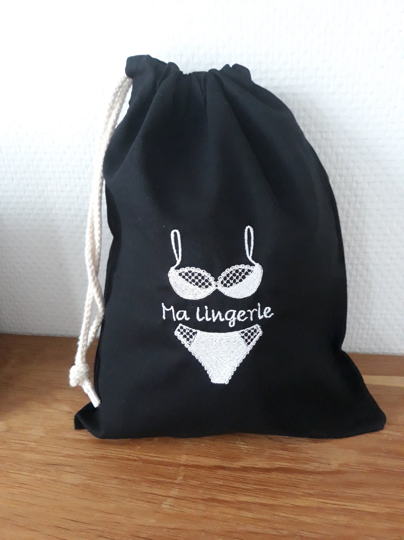 Sac rangement pochette lingerie coton brodé personnalisable, organiseur valise objectif zéro déchet image 3