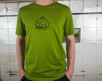 Garlic T-Shirt for man organic tee for men funny garlic shirt printed graphic tee green fun shirt, personality tee ( + options ) for vegans