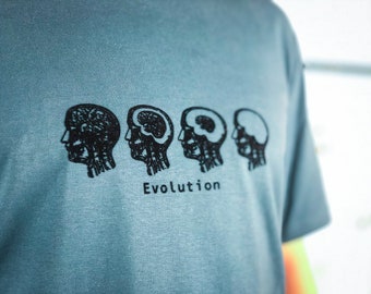 Evolution mens T-Shirt organic tee for men brain evolution printed graphic tee fun shirt ( + color options ) s m l xl