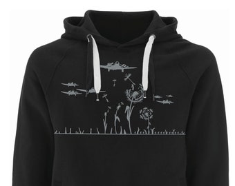 Flauschiger Hoodie für Männer bio hoody Pusteblume schwarzer Pullover mit Motiv in grau Herren Kapuzenpullover Biobaumwolle, fair produziert