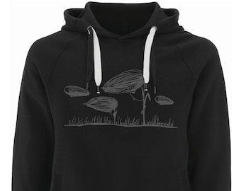 Flauschiger Hoodie für Männer bio hoody Zeppelin schwarzer Pullover mit Motiv in grau Herren Kapuzenpullover Biobaumwolle, fair produziert