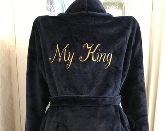 Mens Personalised Embroidered Non Hooded Dressing Gown, Mens embroidered Robe, Wedding gift, Birthday Gift
