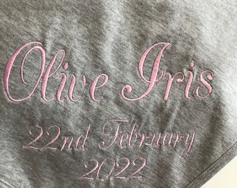 Personalized Baby Blanket, Embroidered Cotton Blanket, Newborn Gift
