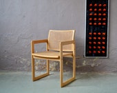 Wooden and wicker desk, vintage and Scandinavian minimalist style