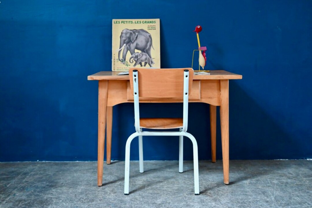 Old Wooden Children's Desk and Its Vintage Boho and Country Chic Spirit