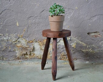 Farm or rustic shepherd's tripod stool or small pedestal table primitive style wabi sabi sofa end table