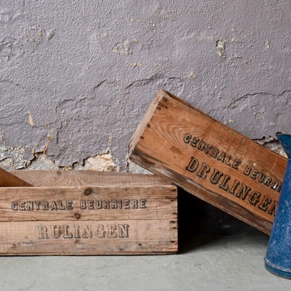 Caisse en bois publicitaire Centrale Beurrière Drulingen style indus vintage bohème et français