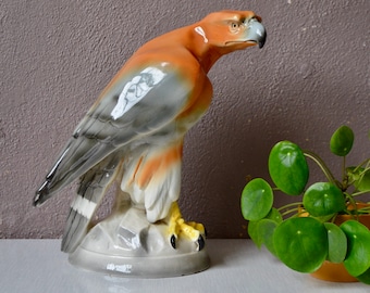 Large Hirschauer Keramik eagle large decorative porcelain bird in Art Deco style