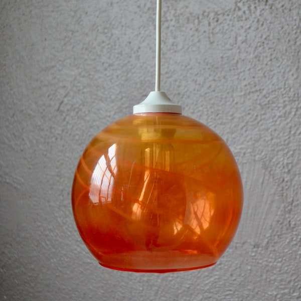 Suspension boule en verre orange Lampe vintage