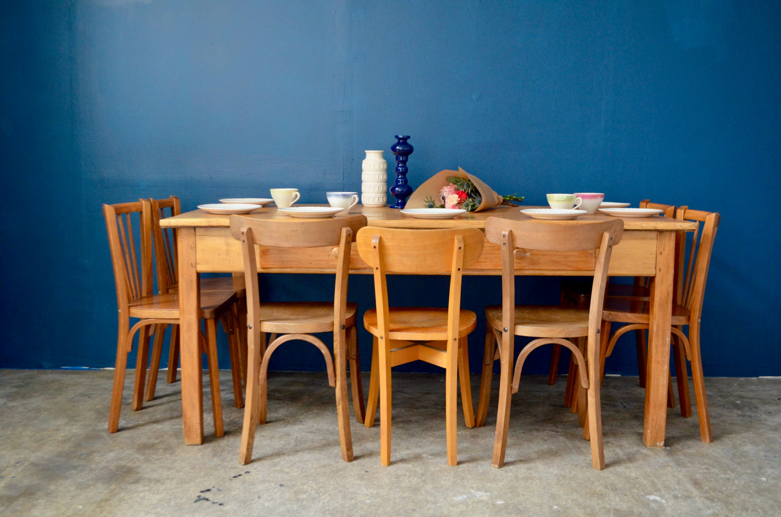 Grande Table de Ferme Drapier ou Bistrot en Bois Style Vintage Indus et Bohème