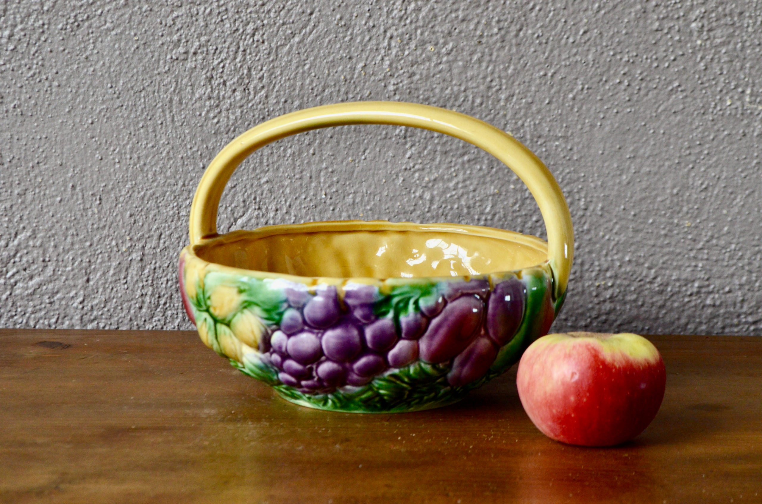 Coupe en Céramique Corbeille à Fruit Barbotine de Sarreguemines Style Vintage Français et Bohème