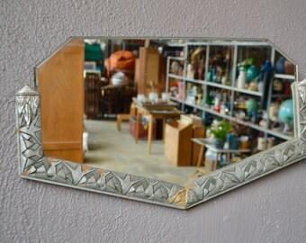 Art Deco mirror in silver carved wood vintage style boho Paris and shabby chic