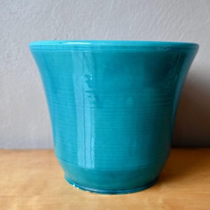 Maceta de cerámica vintage Accolay de los años 50, azul pavo real, decoración bohemia.