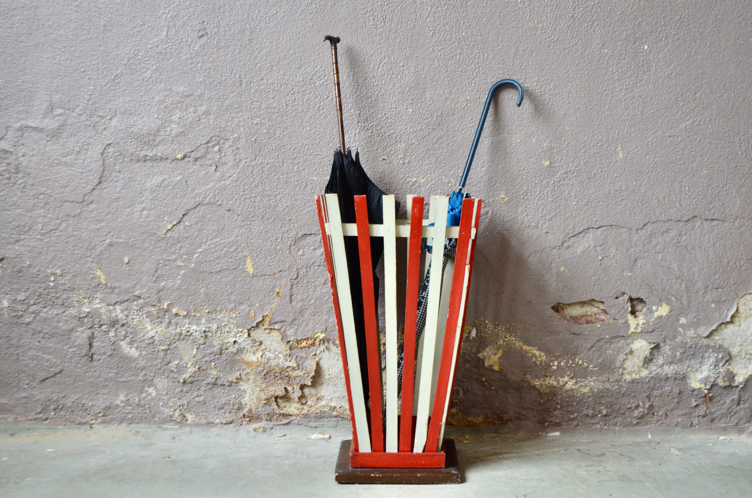 Porte Parapluie de Bistrot en Bois et Métal, Design Bohème Vintage France 1940