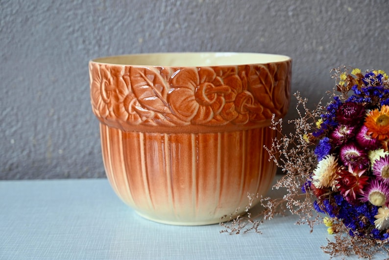 Old Ceramic Planter Basin Pot Cover Art Deco Style France Boho and ...