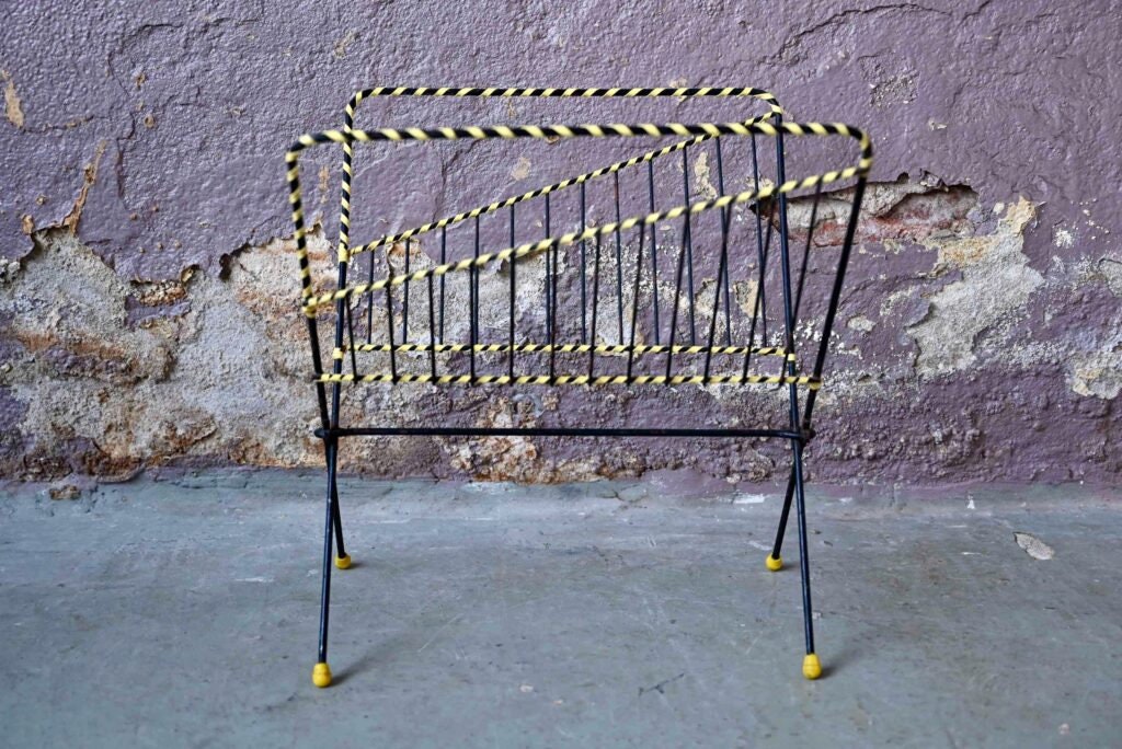 Metal Magazine Rack Old Magazine Rack in Vintage Modernist and