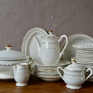 Old tableware service 43 pieces Sarreguemines mod. Claire Style Countryside Chic boho French tableware