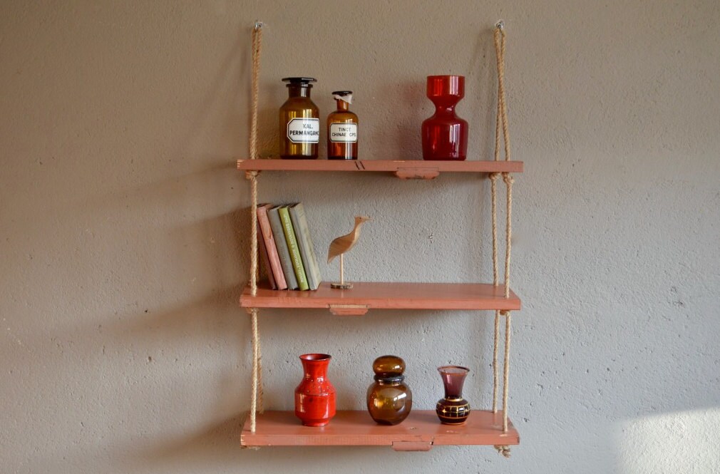 Etagères Murales Vintage Suspendues Échelle en Bois
