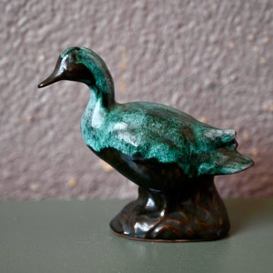 Canard oiseau ou oie en  céramique zoomorphe France grès flammé bohème et art déco