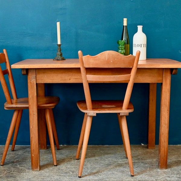 Table de ferme en bois massif de hêtre clair cuisine bistrot restaurant vintage bohème rustique et campagne chic