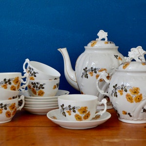 Porcelain tea set signed CM in Limoges vintage boho style and chic capagne