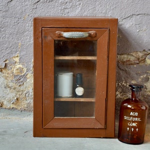 Pharmacy bathroom cabinet wall display case patinated vintage shabby chic and boho style