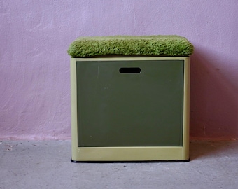 Space Age Emsa green plastic laundry hamper stool, 1970s West Germany