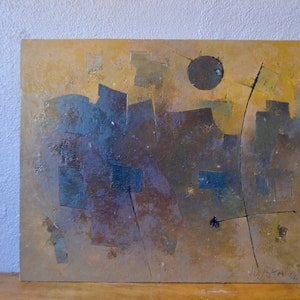 Abstract painting JB Thiery 1962 France oil painting on panel colorful decoration