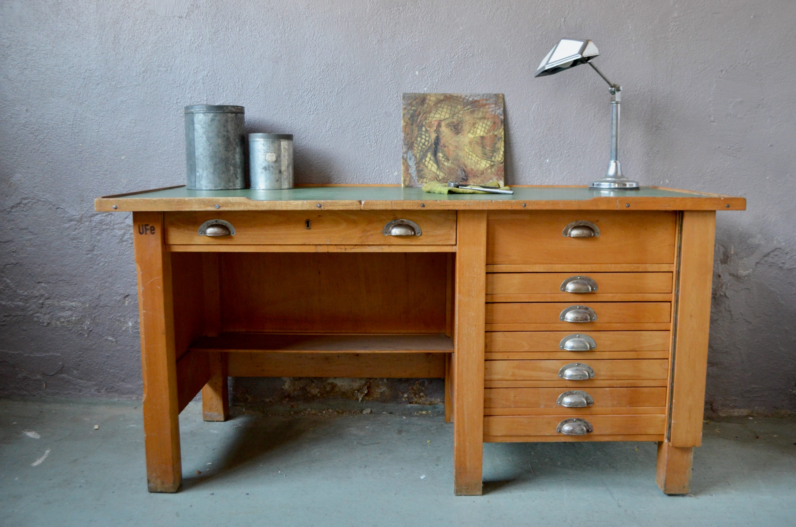 Grande Table d'atelier Établi d'horloger Bijoutier Plan de Travail Style Industriel Vintage et Bohèm