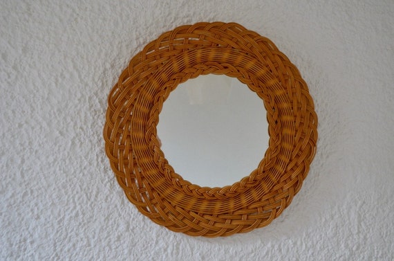 Miroir bohème rond en osier décoration murale vintage