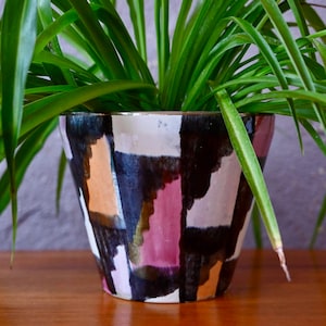 Harlequin ceramic planter vintage colorful rockabilly planter flower pot