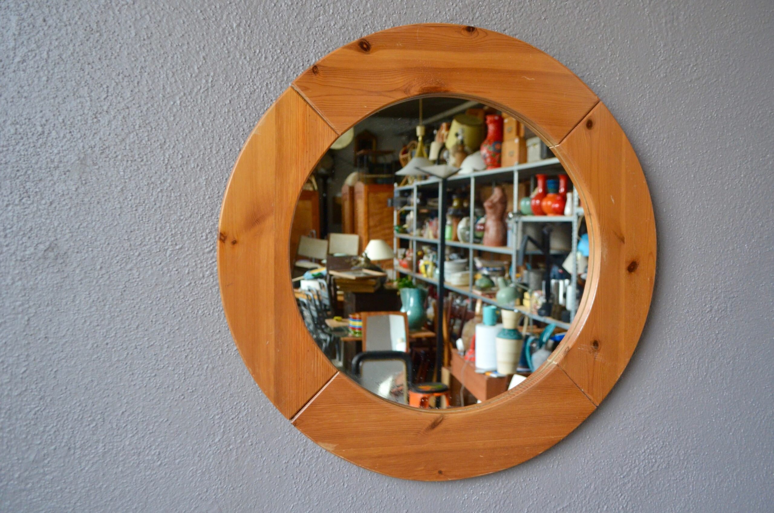 Miroir Rond Suèdois en Pin Massif Design Scandinave
