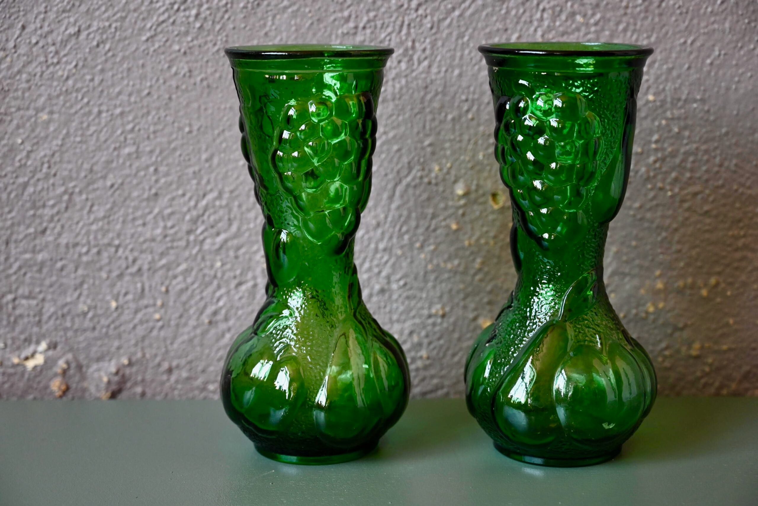 Vase Boule En Verre Ancien - Décor Grappe De Raisin, Vintage