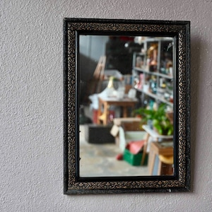 Antique gold and black rectangular mirror in antique boho French style