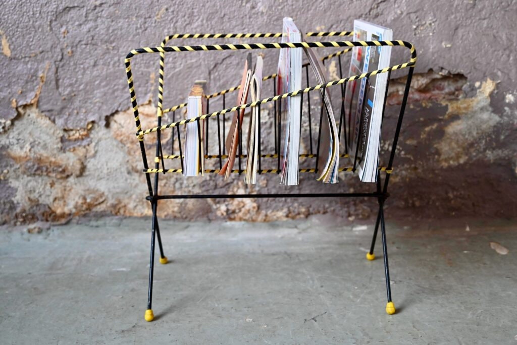 Metal Magazine Rack Old Magazine Rack in Vintage Modernist and