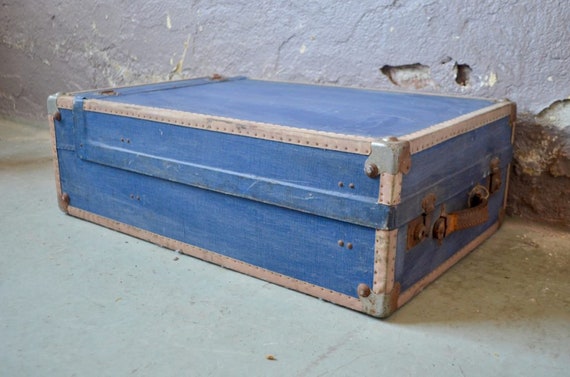 Malle De Voyage Ancienne Française - Valise En Tissu Beige - Style Vintage