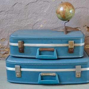 Valise originale de voyage bébé, enfant turquoise motif pois, animaux