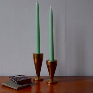 Pair of candle holders candlesticks turned solid brass design Denmark Danish Scandinavian 60s candles set of 2 danish sconce candlesticks