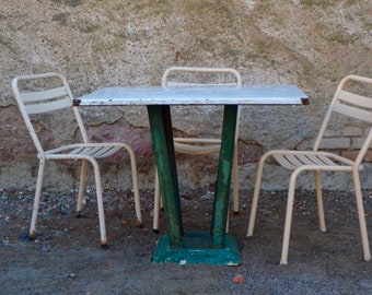 Table métal industriel plateau en tôle émaillé intérieur extérieur salon de jardin blanche verte style industriel vintage outdoor furniture