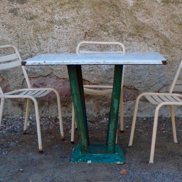 Table métal industriel plateau en tôle émaillé intérieur extérieur salon de jardin blanche verte style industriel vintage outdoor furniture