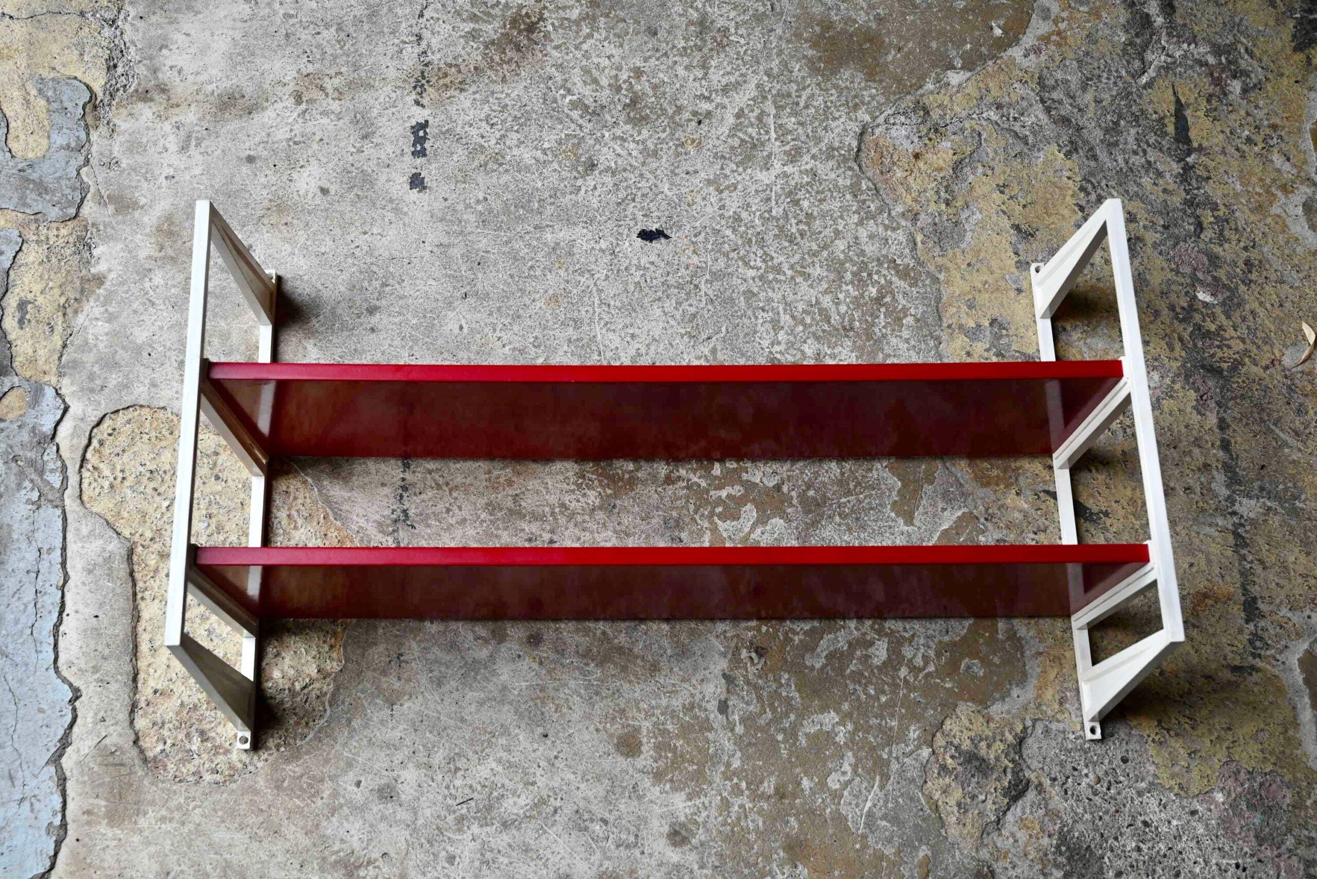 Étagère Murale Sthuberth-Werk West Germany Design Vintage Scandinave Space Age Bibliothèque String Modulable Rouge Et Blanche