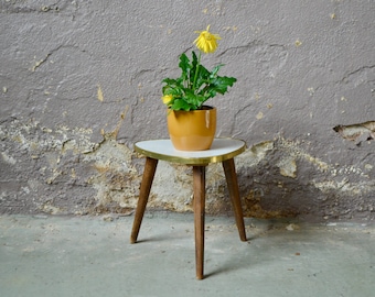 Small vintage gray & gold tripod plant holder table