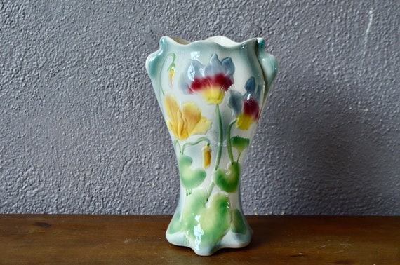 Vase en verre style shabby chic fleuri, peinture sur verre, objet