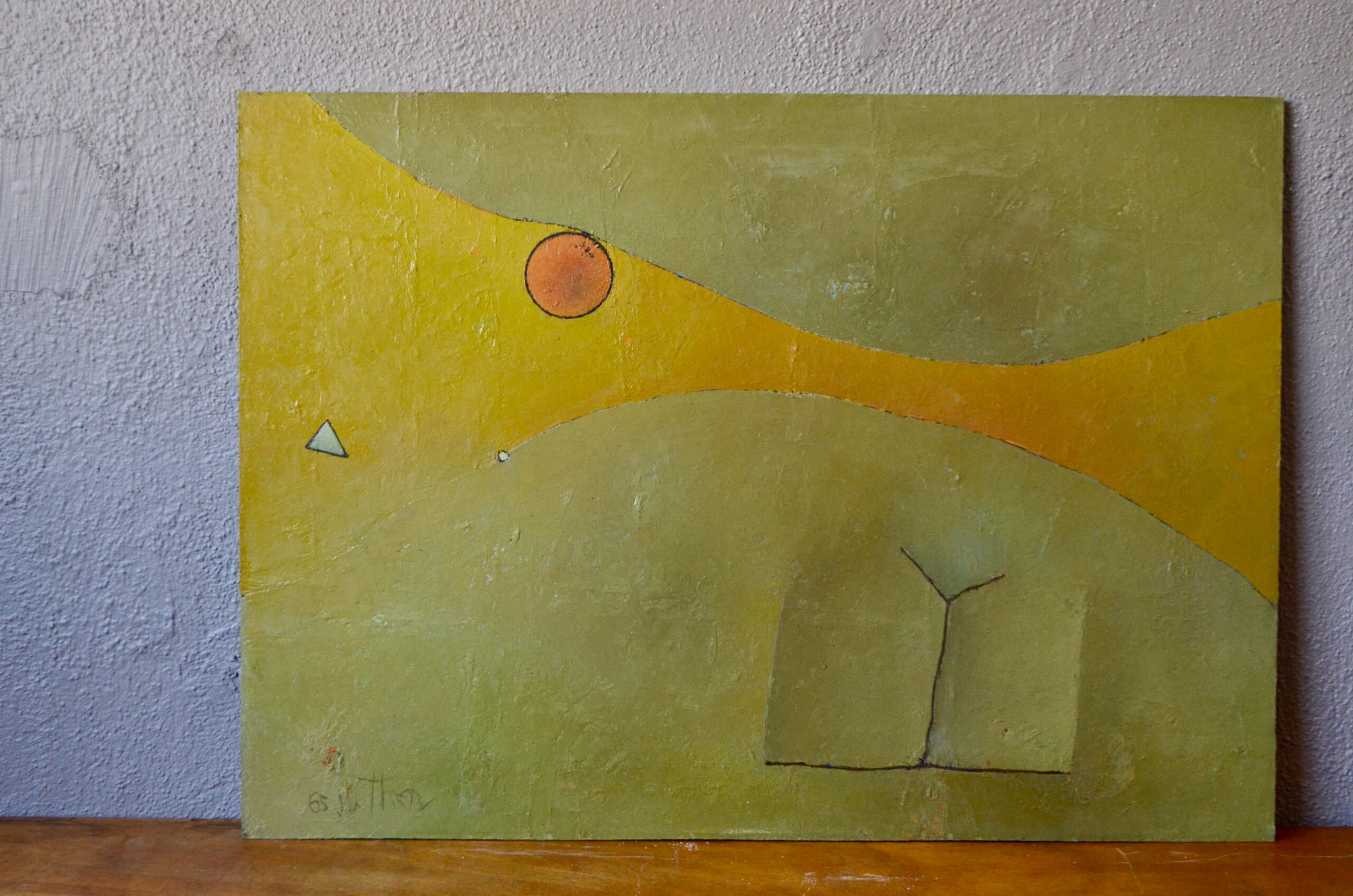 Tableau Abstrait Signé de Jb Thiery France 1965 Peinture à L'huile sur Panneau Décoration Colorée