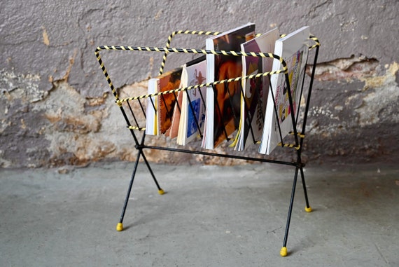 Metal Magazine Rack Old Magazine Rack in Vintage Modernist