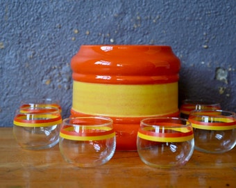 Orangeade sangria or orange punch service in ceramic and glass Schmider Zell vintage and Pop design