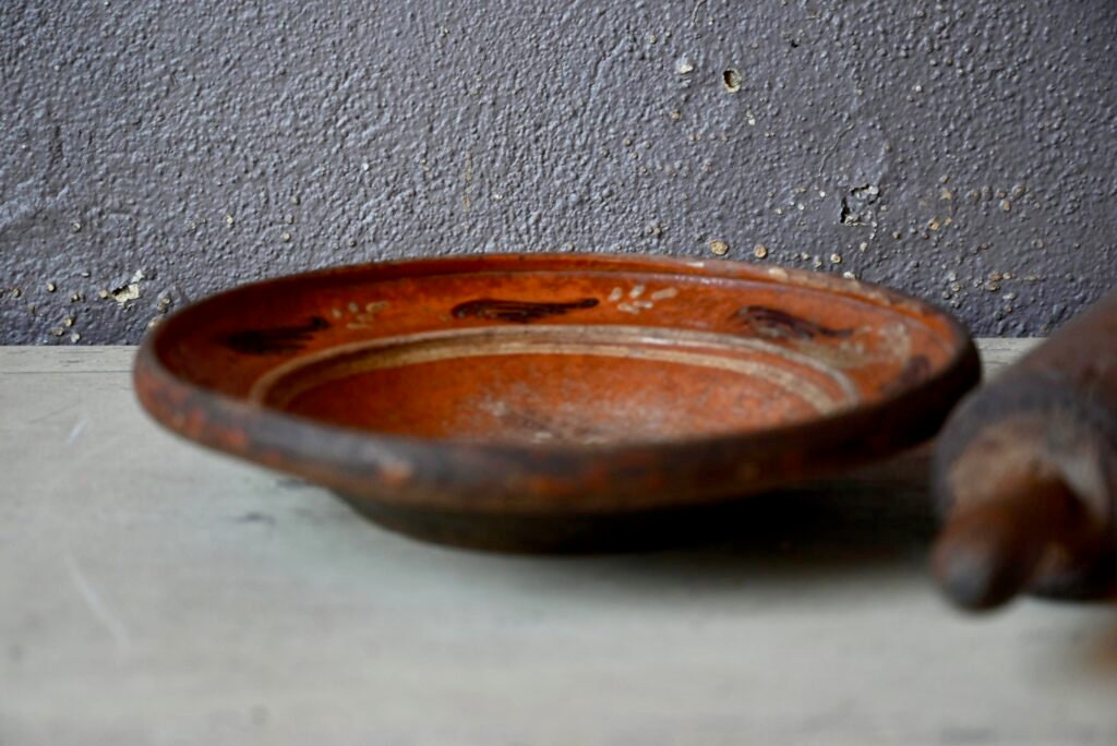 Large Peasant Dish in Glazed Clay From Soufflenheim Alsace Boho Style Popular & Antique Art