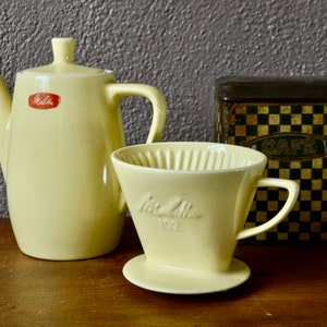 Vintage ceramic coffee maker Melitta yellow pastelle, vintage and boho design