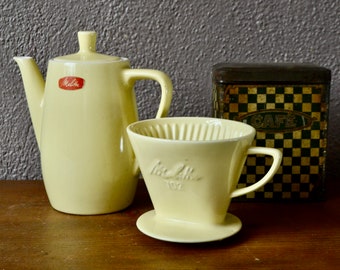 Cafetière vintage en céramique Melitta jaune pastelle, design vintage et bohème